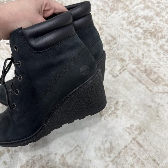 Timberland Earthkeepers Wedge Boots Womens Size 8 Black Leather Amston 8253A - Picture 10 of 13